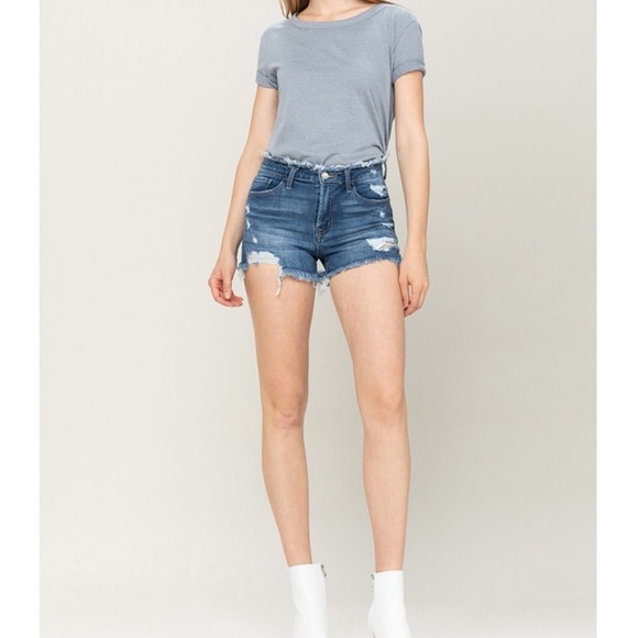 high waisted frayed shorts